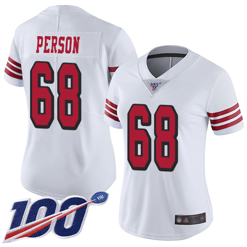San Francisco 49ers Limited White Women Mike Person NFL Jersey #68 100th Season Rush Vapor Untouchable->san francisco 49ers->NFL Jersey